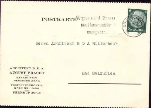 E 1127 Architektur Geschäftskarte des Architekten BDA Pracht Düsseldorf Lohausen