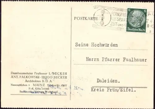 E 1128 Architektur Geschäftskarte des Architekten BDA PBecker  Falkowski Mainz