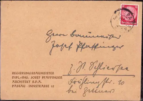 E 1132 Architektur Geschäftsbrief des Architekten BDA Pfäffinger Passau