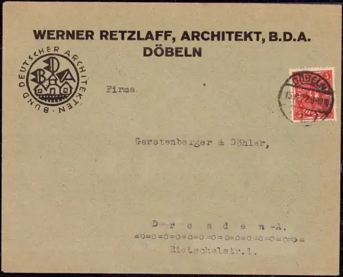 E 1137 Architektur Geschäftsbrief des Architekten BDA Werner Retzlaff Döbeln
