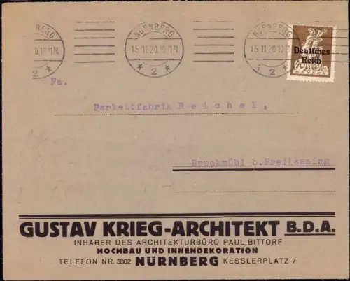 E 1138 Architektur Geschäftsbrief des Architekten BDA Gustav Krieg Nürnberg
