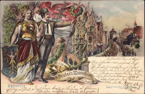 E 490 Litho Ansichtskarte Turnen, Turnfest, Sport, Nürnberg