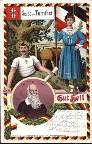E 491 Litho Ansichtskarte Turnen, Turnfest, Sport, Jahn