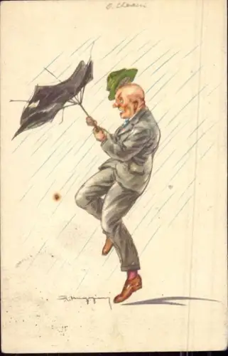 E 492 Werbung Pirelli, Gummi, Regenschirm Künstlerkarte