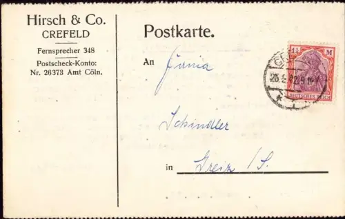 E 746 Geschäftskarte der Firma Hirsch & Co. Krefeld