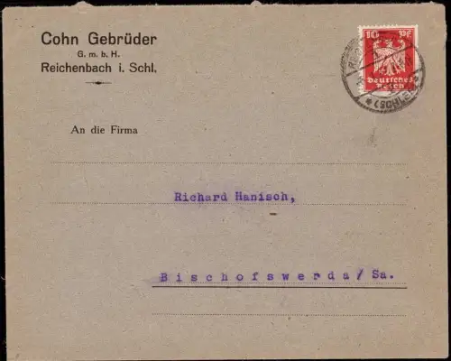 E 752 Geschäftsbrief der Firma Cohn Gebrüder, Reichenbach Schlesien