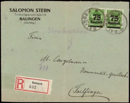 E 755 Geschäftsbrief der Firma Salomon Stern, Balingen
