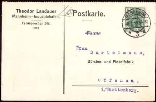 E 760 Geschäftskarte der Firma Landauer, Mannheim Industriehafen