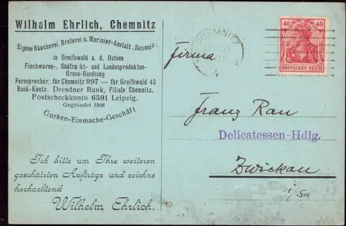 E 761 Geschäftskarte der Firma Ehrlich Chemnitz