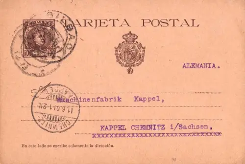 E 1755 Spanien Ganzsache ohne Nummer, sin numeracion aus Bilbao nach Deutschland