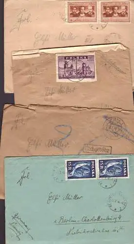 O-0003, 4 frankierte Briefe, von 1946 mit Inhalt, eines deutschen Zwangsarbeiters aus der Zementfabrik Firley in Rejowiec, Lublin 2.                                         