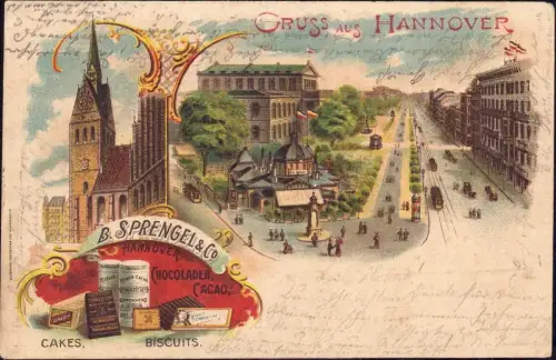 E 1690 Litho Werbung der Schokoladenfabrik Sprengel in Hannover