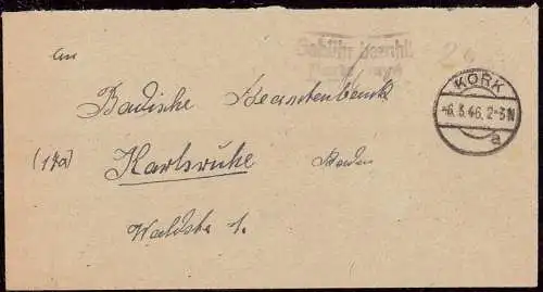 O-0026, Französische Zone, Brief mit Gebühr Bezahlt 1946 aus Kork OT Kehl
