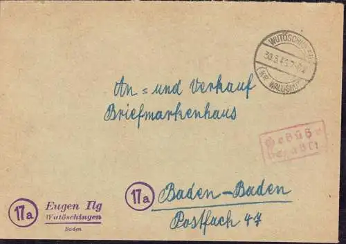 O-0029, Französische Zone, Brief mit Gebühr Bezahlt 1946 aus Wutöschingen