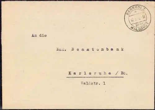 O-0035, Französische Zone, Brief Gebühr Bezahlt von 1946 aus Bannholz über Waldshut