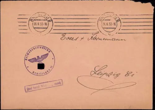 E 880 Schlesien Dienstbrief Frei durch Ablösung Reichsarbeitsdienst Breslau