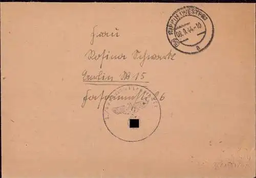 O-0044, Brief 1944, Feldpost - Brief aus Rippin, Westpreussen, Stempel mit  Postleitzahl (5a) PLZ