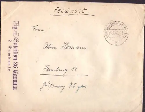 E 1835 Feldpostbrief 1940 Flieger Bataillon 26 Cammin Pommern Dievenov Wollin