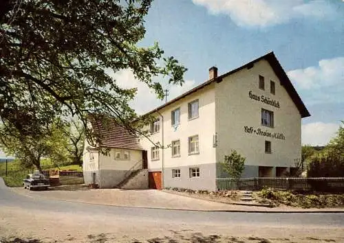 [Echtfotokarte farbig] O-0058, Ansicht Haus Schönblick in Güttersbach im Odenwald OT Mossautal bei Beerfelden. 