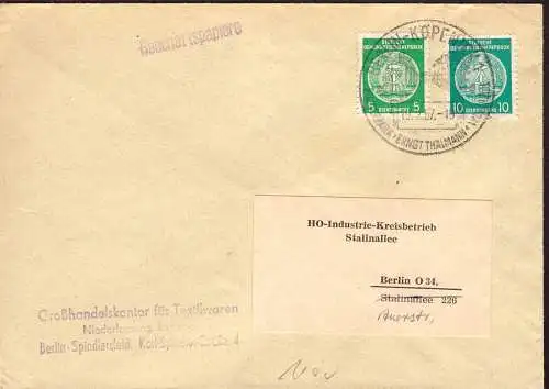 O-0070, Spindlersfeld über Köpenick, Berlin, Dienstbrief  des Großhandelskontor für Textilien