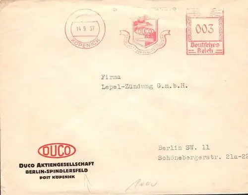 O-0071, Spindlersfeld über Köpenick, Berlin, Geschäftsbrief der Duco AG Autolack