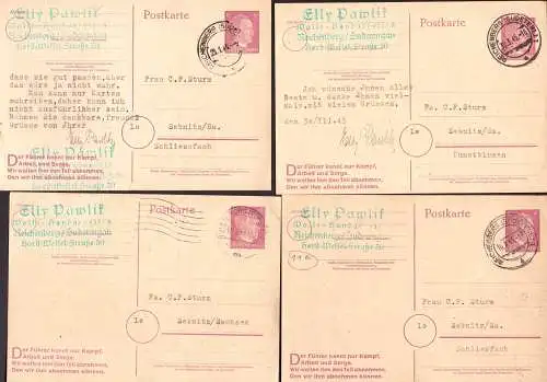 O-0093, Ganzsachen 1945 Korrespondenz von 8 Karten mit Bestellungen von Kunstblumen an die Firma C. F. Sturm in Sebnitz Sachsen. Die Karten haben zum Teil interessante Texte