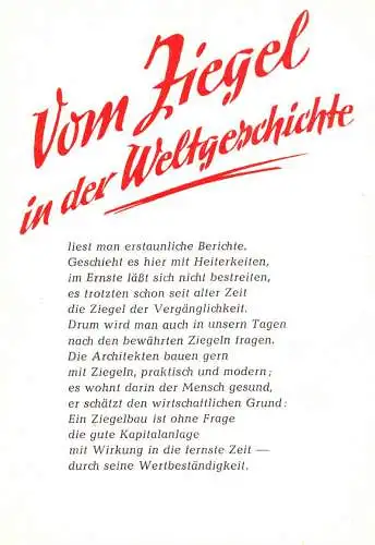 [Ansichtskarte] O-0100, Serie von 4 Werbekarten vom Ziegel in der Weltgeschichte. 