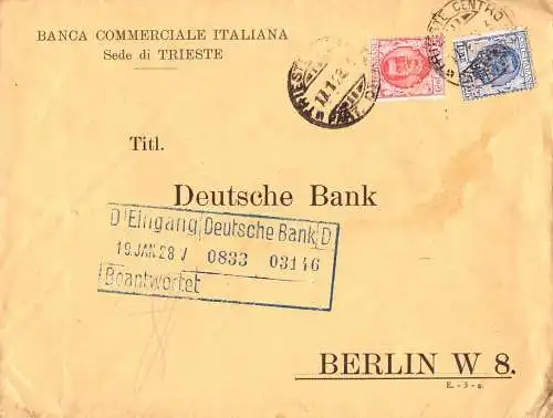 O-0101, Perfin Firmenlochung auf Brief der Banca Commerciale in Triest, Italien