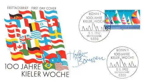 O-0103, Kieler Woche, Unterschrift des Entwerfers der Marke Börnsen auf Ersttagsbrief