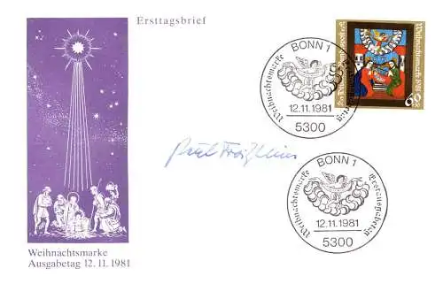 O-0108, Weihnachten, Unterschrift des Entwerfers der Marke, Froitzheim, auf Ersttagsbrief, 