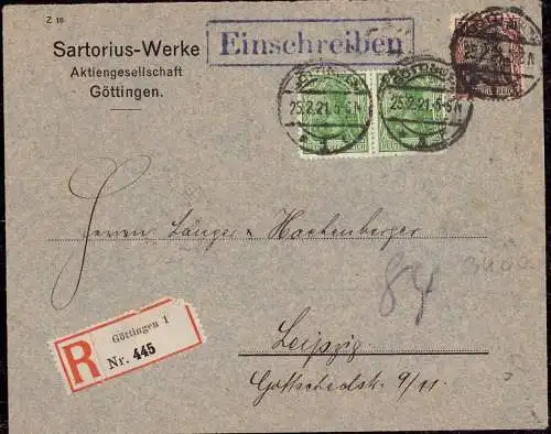 O-0122, Göttingen Heimatbeleg Einschreiben Geschäftsbrief der Firma Sartoris Werke