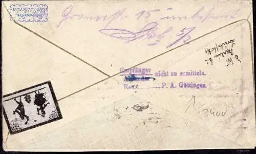 O-0123, Göttingen Heimatbeleg Retourstempel des Postamts geprüft Infla