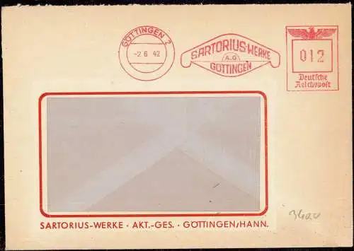 O-0127, Göttingen Heimatbeleg Geschäftsbrief Freistempel der Firma Sartoris Werke
