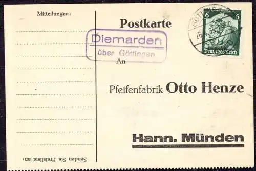 O-0128, Göttingen Heimatbeleg von der Posthilfsstelle Diemarden