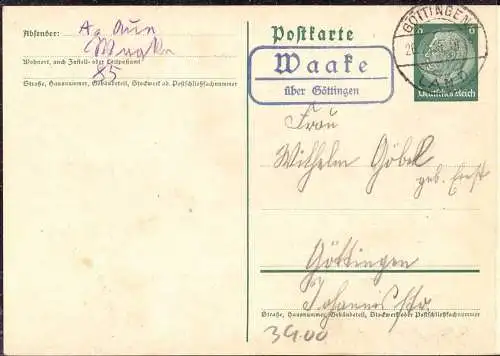 O-0129, Göttingen Heimatbeleg von der Posthilfsstelle Waake