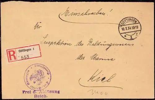 O-0130, Göttingen Heimatbeleg Dienstbrief per Einschreiben Frei lt. Avers