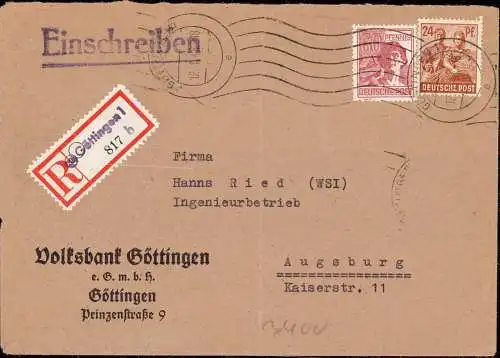 O-0134 Göttingen Heimatbeleg Einschreiben der Volksbank Göttingen