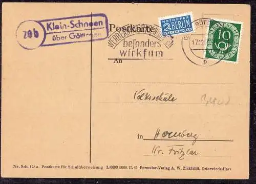 O-0138, Göttingen Heimatbeleg von der Posthilfsstelle Klein Schneen