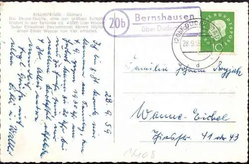 O-0144, Duderstadt Heimatbeleg von der Posthilfsstelle Bernshausen