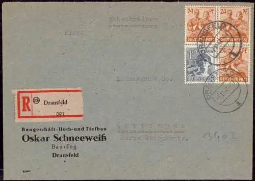 O-0150, Dransfeld Heimatbeleg Geschäftsbrief Oskar Schneeweiß per Einschreiben