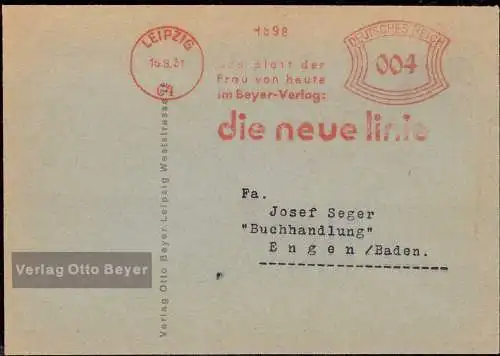 O-0151, Briefumschlag von 1931 der Zeitschrift "Die neue Linie" im Bauhaus Design, kümstlerischer Leiter war Herbert Bayer 