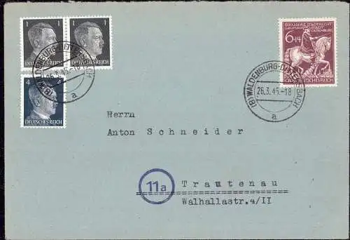 O-0153, Brief 26.3. 1945, aus Waldenburg Dittersbach in Schlesien, Stempel mit  Postleitzahl (8) PLZ, Postautomation