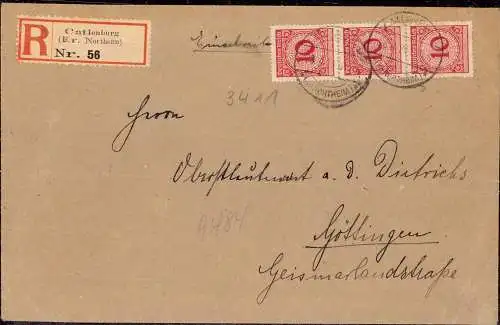 O-0158, Brief aus Catlenburg Kreis Northeim per Einschreiben nach Göttingen, Heimatbeleg 