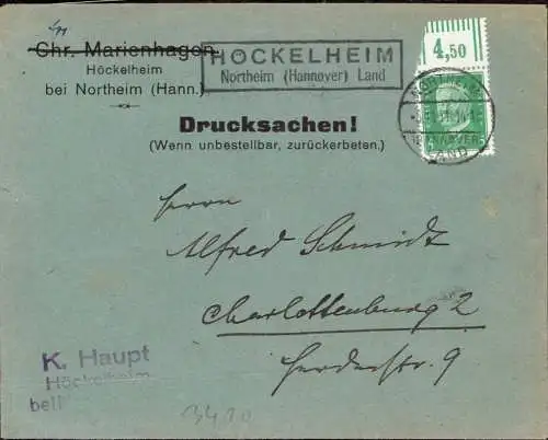 O-0160, Posthilfsstellenstempel über Northeim Heimatbeleg 