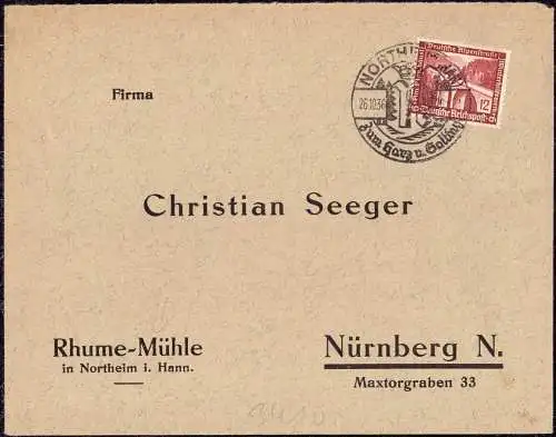 O-0163, Geschäftsbrief der Rhume Mühle mit Werbestempelstempel Northeim Heimatbeleg 