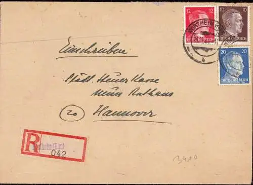 O-0164, Geschäftsbrief, Einschreiben mit provisorischen R - Zettel, der Firma Rümann in Northeim Heimatbeleg 