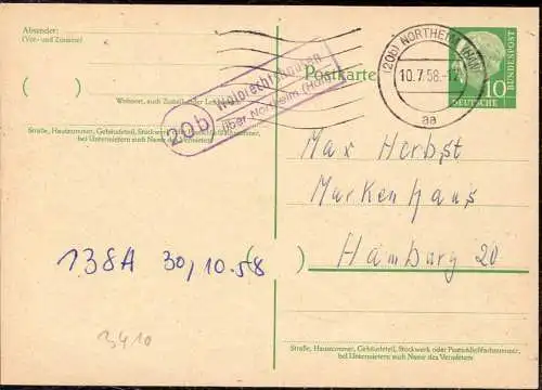 O-0172, Posthilfsstellenstempel über Northeim Heimatbeleg 