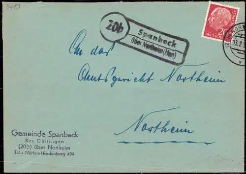 O-0175, Posthilfsstellenstempel über Northeim Heimatbeleg 
