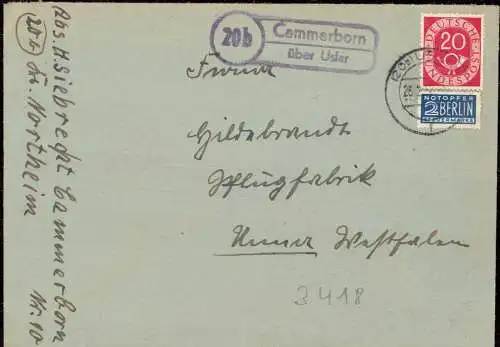 O-0178, Posthilfsstellenstempel über Northeim Heimatbeleg 