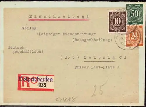 O-0182,  Brief per Einschreiben mit provisorischen R Zettel aus Volpriehausen Heimatbeleg